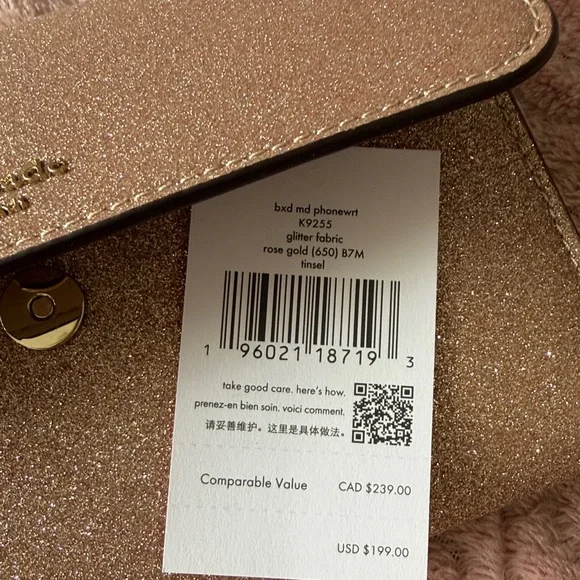 NWOT Kate Spade Sparkling Rose Gold Tinsel Phone Wallet Wristlet - Picture 6 of 6